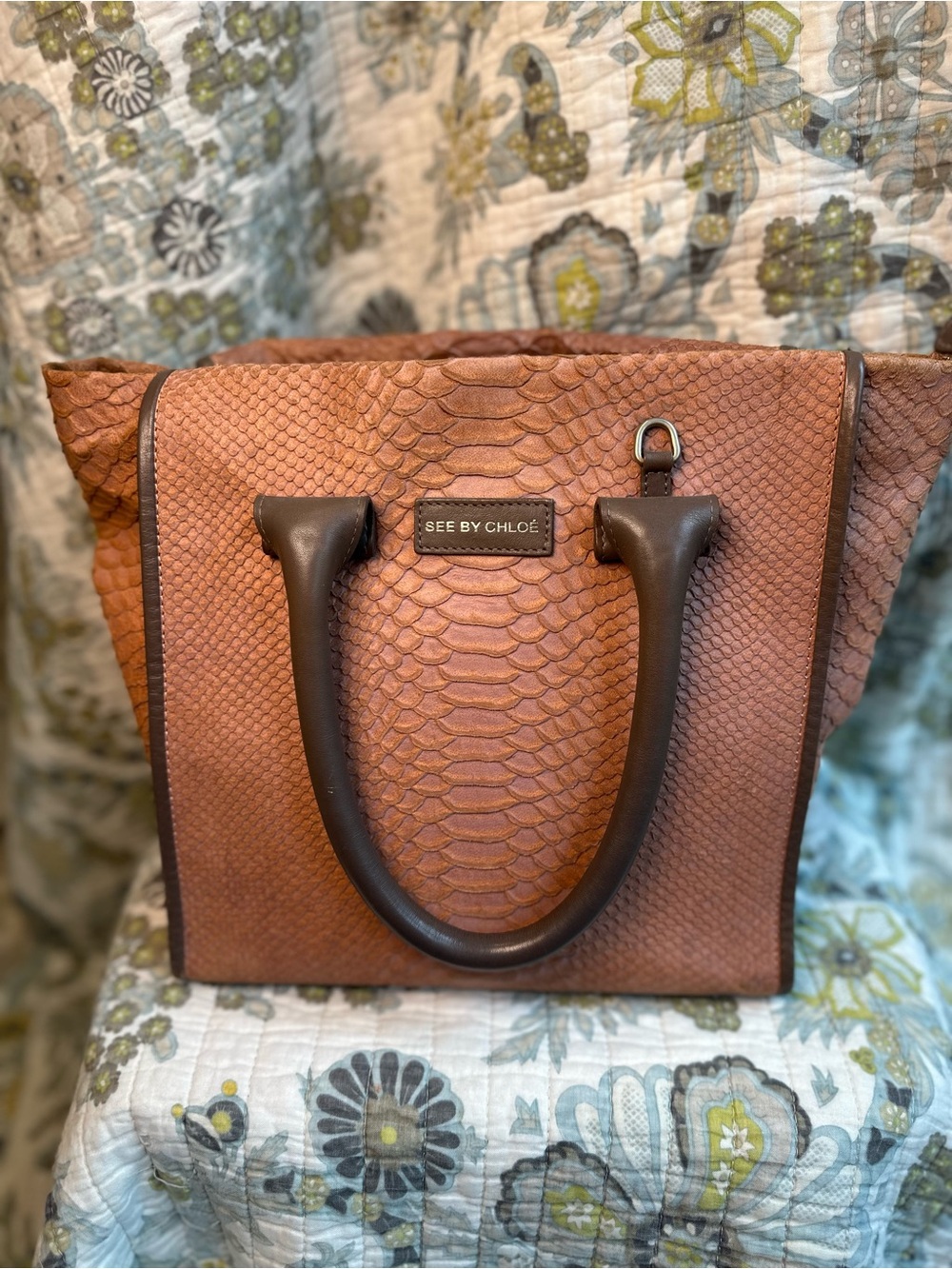 See By Chloé Brown Textured Tote Bag